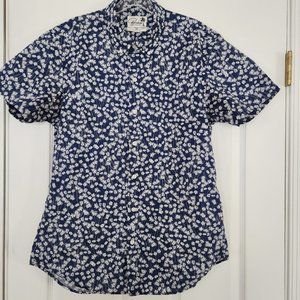 Men's Bonobos Tailored Fit Button Down Short Sleeve Shirt Blue Floral Size Large